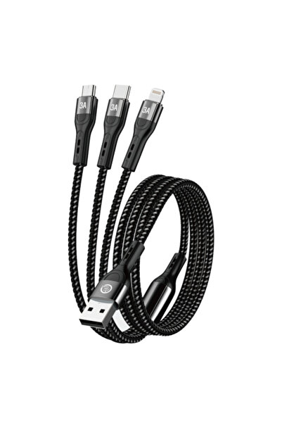 GOLDEN PLANT كابل شحن قماشي مضاد للقطع 3 في 1 (iPhone + Micro + Type-C) - 120 سم