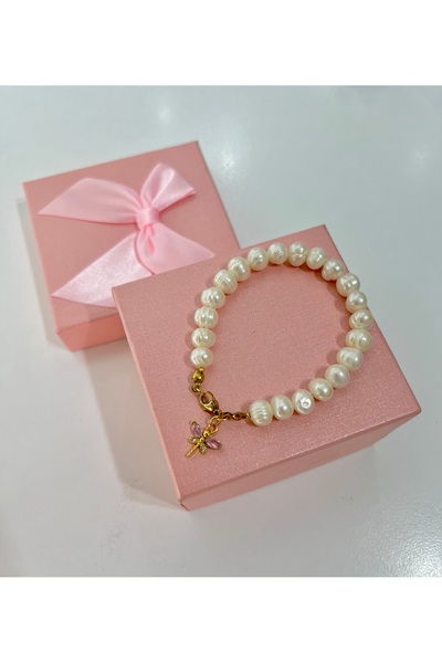 Harikalar Aksesuar Sertifikalı Gerçek Doğal Beyaz İnci Kadın Bileklik Çelik A...