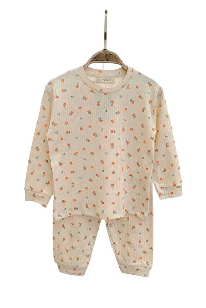 YUMİYUMM 8-13 Years Old Girl's 100% Cotton Corded Fabric Interlock Fabric Tulip Patterned Pajama Set