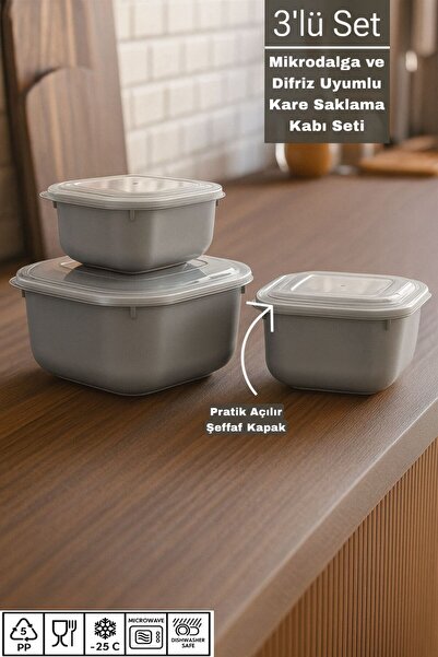Funny Life Set of 3 Microwave and Freezer Compatible Square Storage Containers - 600ml, 1100ml, 1800ml - Bpa Free