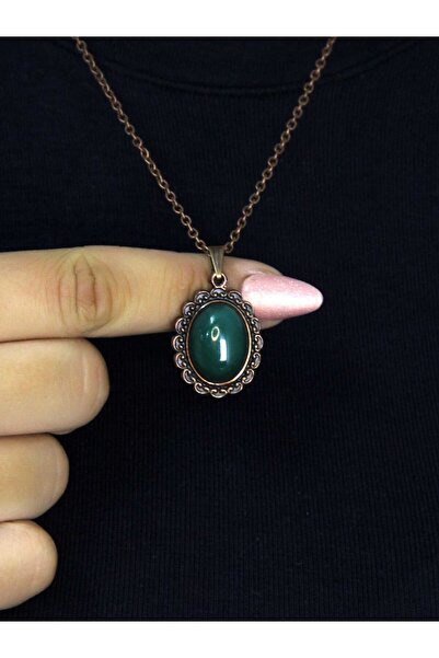 esha Doğal Taş Yeşil Akik Doğal Taşlı Kadın Doğal Taş Otantik Kolye euk27bya