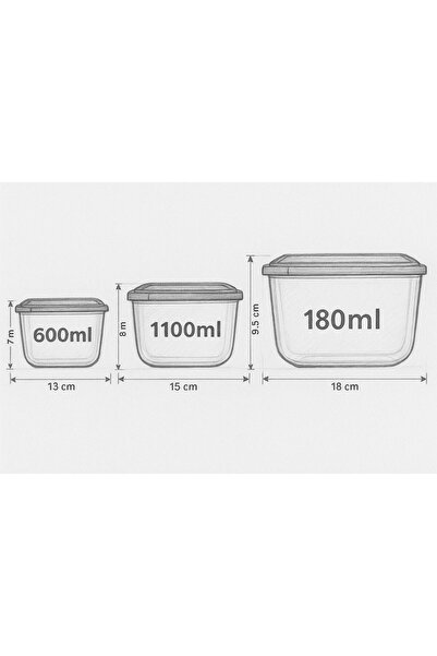 Funny Life Set of 3 Microwave and Freezer Compatible Square Storage Containers - 600ml, 1100ml, 1800ml - Bpa Free