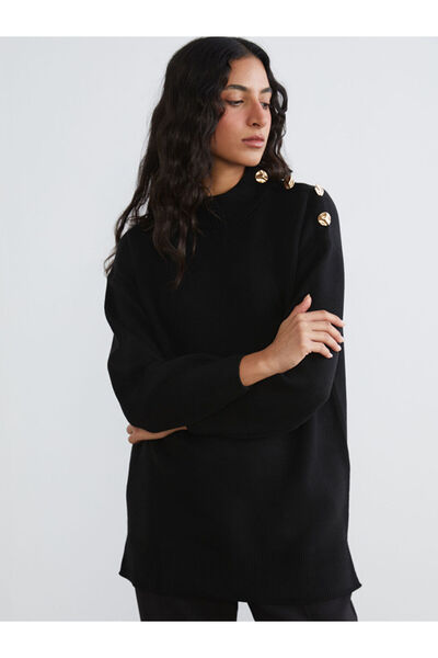 LC Waikiki Black Mock Neck Women's Knitwear Tunic