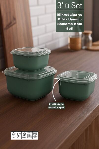 Funny Life Set of 3 Microwave and Freezer Compatible Square Storage Containers - 600ml, 1100ml, 1800ml - Bpa Free