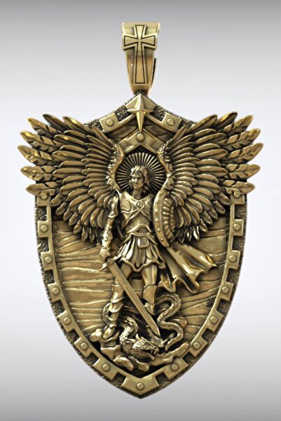 HAS SANATIM Large Size Warrior Angel Shield Necklace |   Dragon Defeating Pro...
