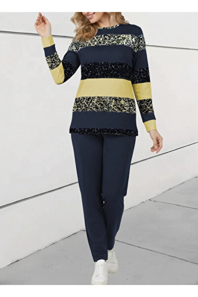 KentselBazaar Set de două piese pentru femei, cu mâneci lungi, cu model în du...