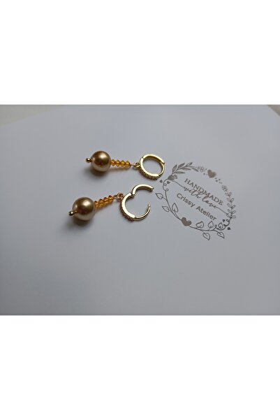 OEM Gold plated earrings with Swarovski Gold Pearl 6 mm
