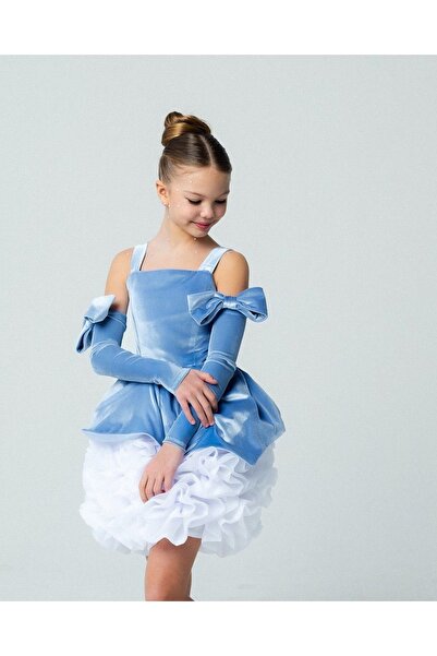 FİLİZ ŞANAL Girl's Blue Bow Detailed Princess Evening Dress – Special Occasion, Birthday, Party Dress
