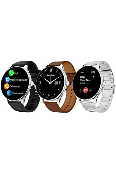 HAINOTEKO Waterproof Slim Smartwatch with 3 Pair Straps for Men and Boys (Silver)