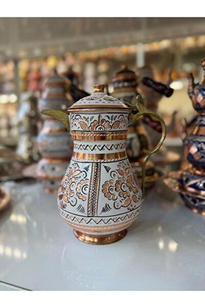 KARACA BAKIR İşlemeli Bakır Sürahi- Kapaklı Bakır Sürahi 2,2 LT