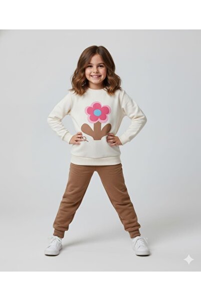 YUMİYUMM 4-10 Years Old Girl Two-Thread Sh Fleece-Lined Daisy B Printed Two-Piece Set
