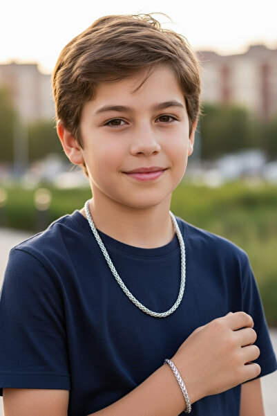 derokas 316 L Çocuk Kral Çelik Kalın Zincir Kolye Ve Bileklik 2 Li Set Kararm...