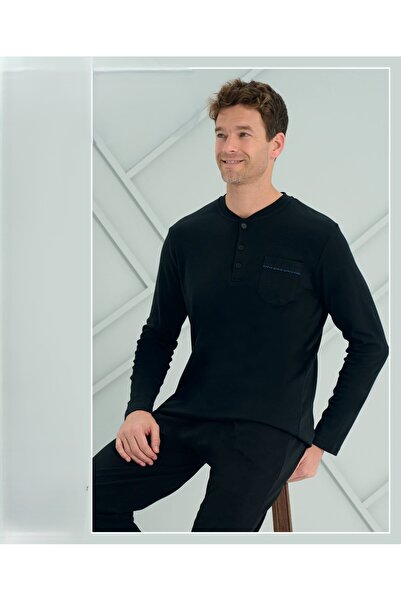 Over Sleep by Poleren Men's Black Interlock Long Sleeve Pajama Set 2207