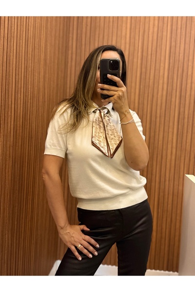 Rozella Butik Short-Sleeved Knitwear with Scarf