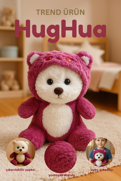 HUA Hughua Sevimli Teddy Bear - Yumuşak Dokulu Hediyelik - Çıkarılabilir Sevi...