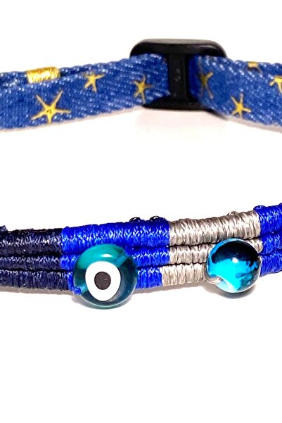 She Sells Handmade Evil Eye Beaded Cat Charm Necklace for Cats & Small Dogs – Adjustable Denim Fabric