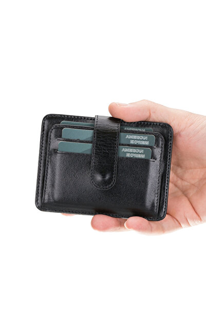 AbbasShop Multi-Compartment Slim Leather Card Holder BLW019 RST1 Black