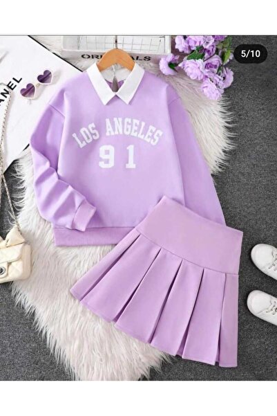 EFSACE Los Angeles Printed Children's Gray Skirt Suit 4.14 Years Old