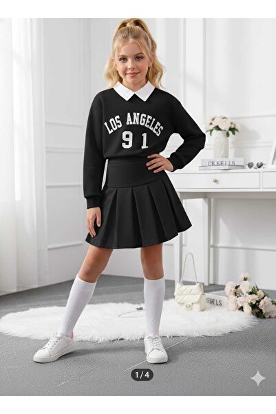 EFSACE Los Angeles Printed Children's Gray Skirt Suit 4.14 Years Old