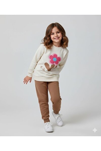 YUMİYUMM 4-10 Years Old Girl Two-Thread Sh Fleece-Lined Daisy B Printed Two-Piece Set