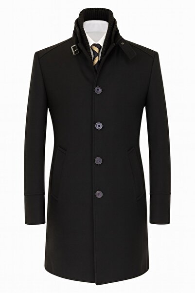 Plus Scorpion Men's Slim Fit Cashmere Coat – Detachable Ribbed Zipper Collar, S–Xxl