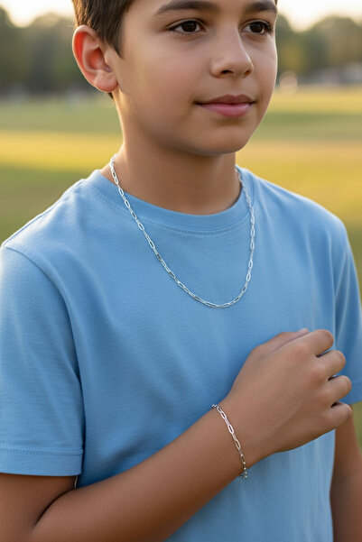 derokas 316 L Çocuk Çelik Atac Zincir Kolye Ve Bileklik 2 Li Set Kararmaz Ale...