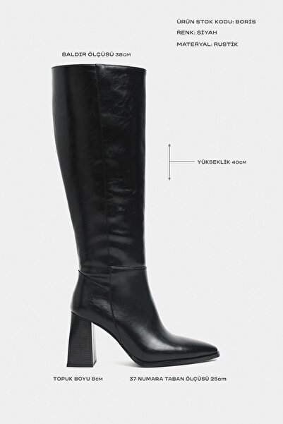 NİŞANTAŞI SHOES Boris Black Rustic Pattern Zipper Detail Thick Heeled Women's Boots