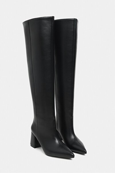 NİŞANTAŞI SHOES Olivia Black Matte Pointed Toe Women's Heeled Boots