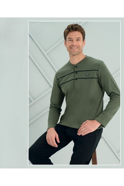 Over Sleep by Poleren Men's Green Interlock Long Sleeve Pajama Set 2210