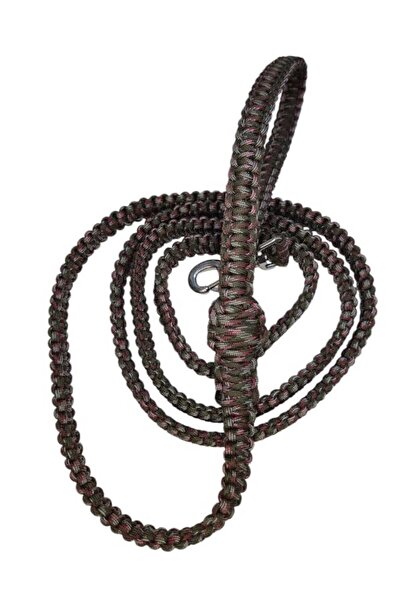 moonparacord Dog Walking Leash, Military Green with Red and White Stripes, 200 cm