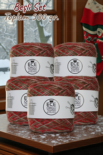 Ece Örgü Tasarım Atölyesi Culori de Crăciun, angora cu 3 straturi, fir de tri...