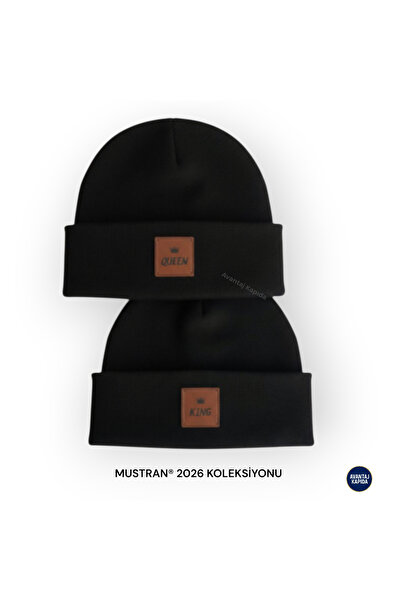 Mustran King Queen 2-Piece Beanie Lover Set |   100% Cotton, Leather Label, Double Layer |   Gift