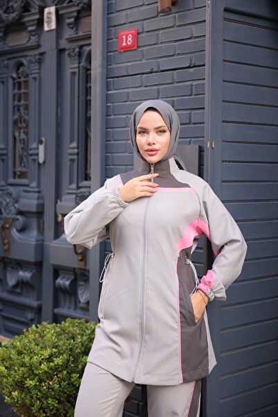 Ryzi Moda Women's Hijab Tracksuit Set Zippered Double Set