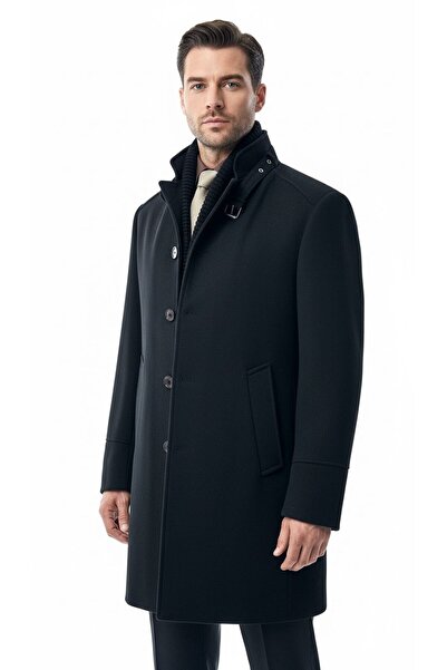 Plus Scorpion Men's Slim Fit Cashmere Coat – Detachable Ribbed Zipper Collar, S–Xxl