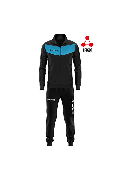 Givova Visa unisex tracksuit, black/turquoise, 4XL