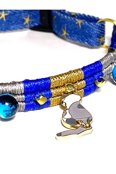 She Sells Handmade Evil Eye Beaded Cat Charm Necklace for Cats & Small Dogs – Adjustable Denim Fabric