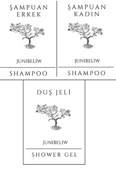 junibeliw 3lü Set Beyaz Suya ve Güneşe Dayanıklı Etiket Erkek Kadın Şampuan D...