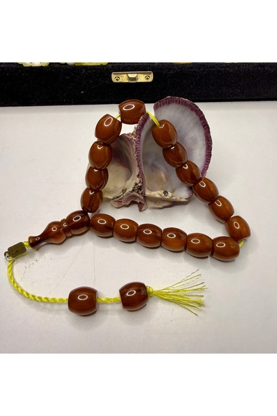 İskenderun Tesbihcilik Omari Stick Tightening Amber Prayer Beads with a Signed Seal