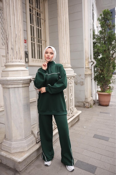 Ryzi Moda Women's Hijab Sports Tracksuit Set Zippered Collar