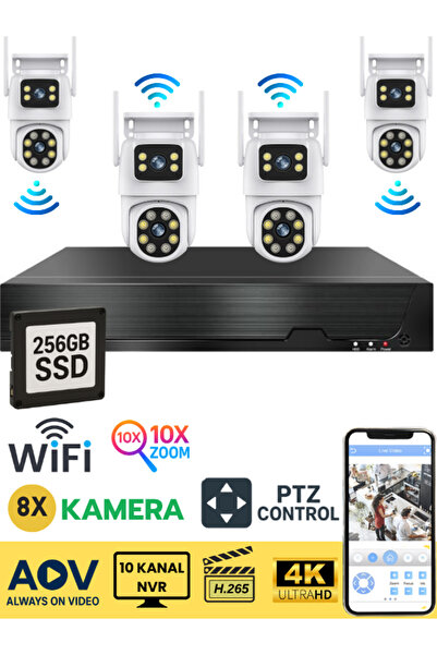 SONREİR O-KM PRIME 8 Kameralı WİFİ Kablosuz Güvenlik Kamerası Seti NVR Kayıt Cihazı (256GB SSD Dahil)