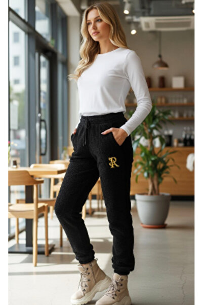 Star Fashion Women's cocolino pants, thick and fluffy, with embroidered monogram