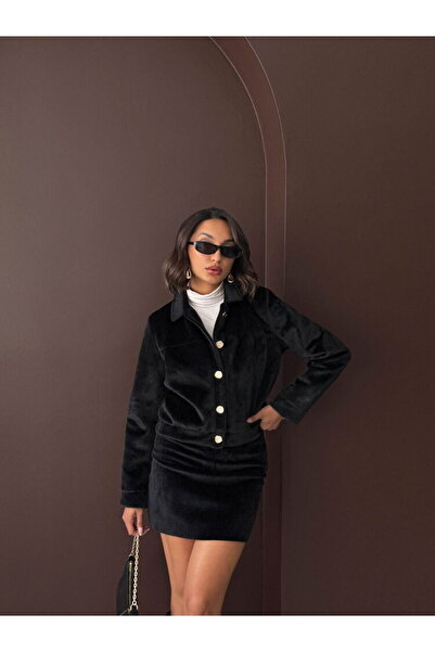 CKM MODA Short Plush Buttoned Coat