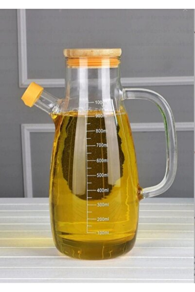 kitchenboost Thn 2 Li Glass Oil Container with Bamboo Lid, Vinegar Container, 1000 Ml. Glass Pitcher