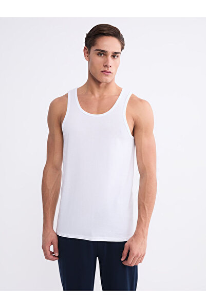 LC Waikiki White U-Neck Combed Cotton Men's Undershirt