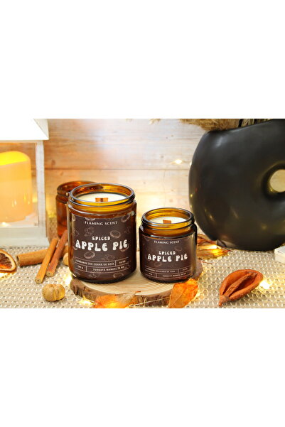OEM Scented Soy Candle with Wooden Wick, Flaming Scent, Spiced Apple Pie, handmade, 24 h, 90 g