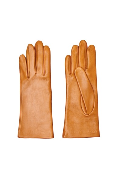 OEM Classic Women's Nappa Leather Gloves with Silk Lining - Nora (Cream, Brown)
