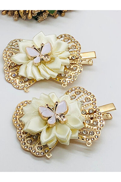 İnDerin Cataramă model fluture din metal cu detaliu panglică auriu foarte elegant, 7 cm