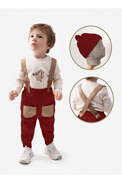 ALYA BUTİK بدلة أطفال للأولاد من أليا بوتيكس بلون البلاط مع قبعة وتطريز على ش...