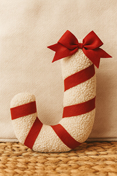 Empressco Beyaz Şeker Kamışı Yılbaşı Temalı Yastık, Dekoratif ve Şık Hediye S...