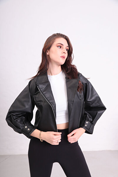 derrymore Oversized Balonkol Faux Leather Jacket